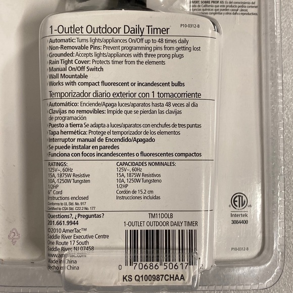 Westek 1-Outlet Outdoor Daily Timer. Grounded outlet, Rain tight cover, 6” cord. - Picture 5 of 5